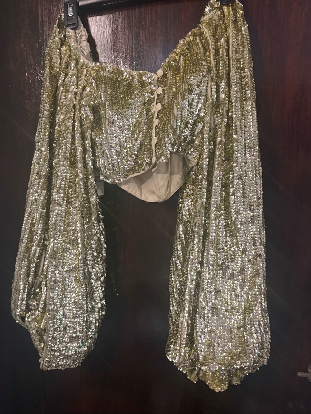 NWT ASOS Gold Green Sequin Cropped Top. Size 2. - Picture 7 of 10
